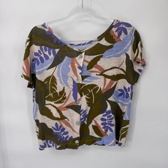 C&C California‎ Tropical Beachy Top Womens Medium White Linen Button Back - Picture 4 of 7